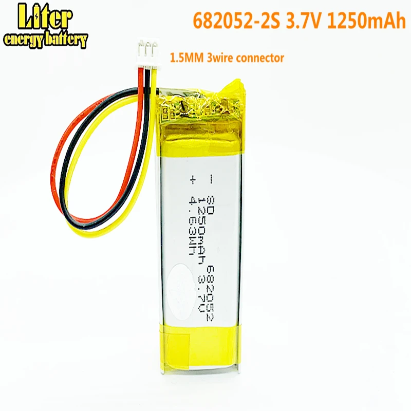 682052-2S 3.7V 1250 mAh Lithium polymer Battery 1.5MM 3 Wire plug For Pet GPS Hunting dog GPS DVR MP3 MP4 682052