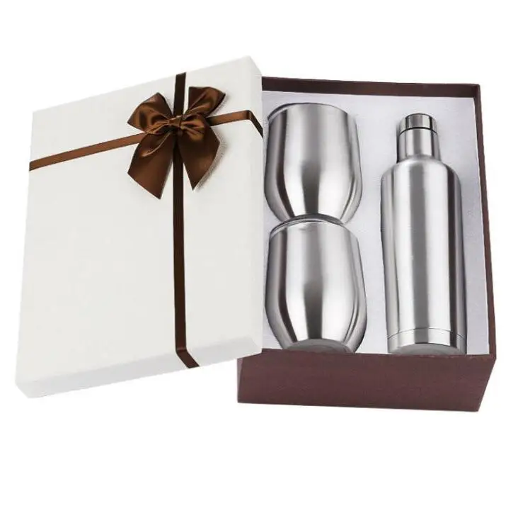 3pcs/set Wine Tumbler Bottle Chiller Gift Set Stainless Steel Double Wall Vacuum Insulated Water Bottle Travel Wine Glasses Cup