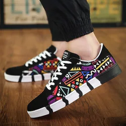 Summer Autumn Men Shoes Fashion Graffiti Men's Sneaker Lightweight Mens Casual Shoes Low Top Breathable Black Male Canvas Shoes