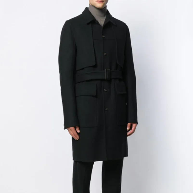 

S-7XL!!The long style youth in the fashionable men's woolen coat shows thin and thickened windbreaker