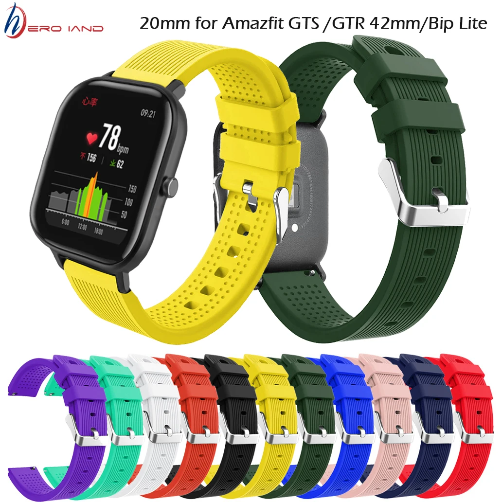 

20mm Sports Silicone Wrist Strap for Xiaomi Huami Amazfit GTS / GTR 42MM / Bip Lite Smart Watch Band Bracelet Wristband #