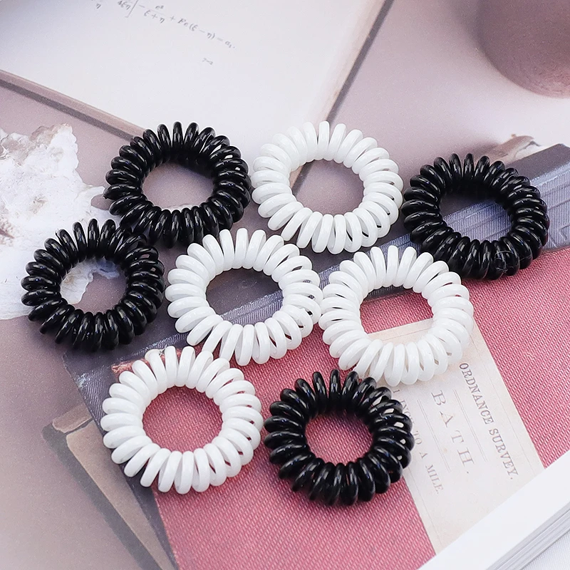 2021 6pcs/lot New Fashion Elastics Hair Rubber Bands Black White Transparent Telephone Cord Girls Tie Gum Ponytail  Accessories