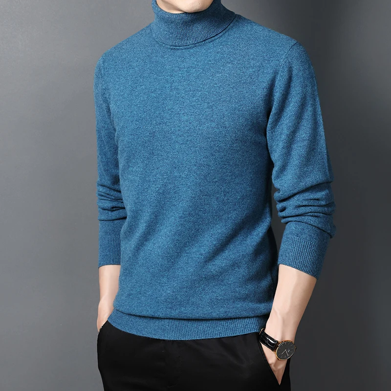 

Men's 100% Wool Sweater Autumn & Winter Turtleneck Cashmere Jumper Male High Collar Knitwear Long Sleeve Warm Sweaters Pullover