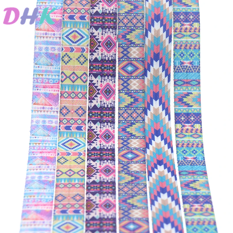 DHK 5/8'' 50yards aztec tribal printed Fold Elastic FOE stretch ribbon hairbow headwear headband DIY OEM S1176