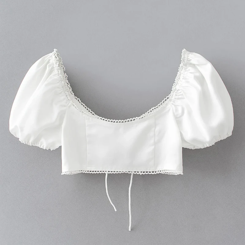 Zomer Blouse Vrouwen Ruche Overhemd Vintage Crop Top Elegante Tie Voor Tops Koreaanse Wit Blouses Streetwear Korte Shirts 2020