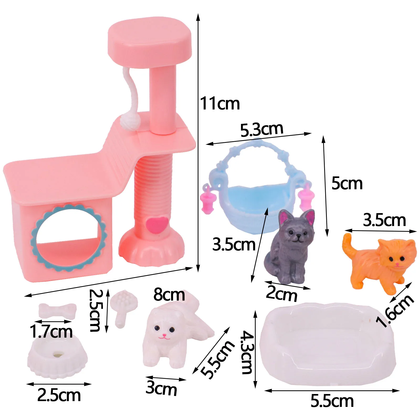 Barbies Princess Doll Accessories Cute Pet + Cat Climbing Frame Animal Simulation Model Interactive Mini Plastic Children's Toy