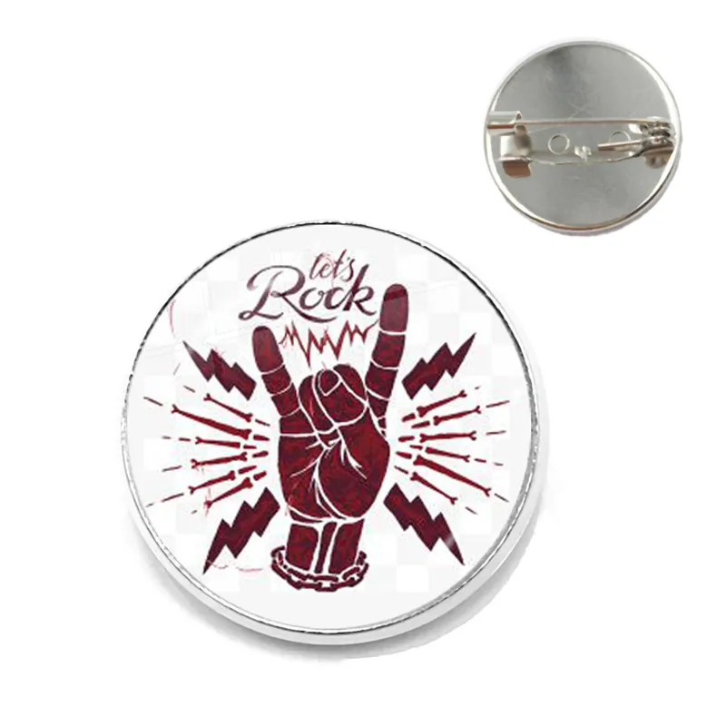 Rock Band Cool Gesture Badges Harajuku Style Punk Rock Hand Printed Pin Glass Round Brooch Rockin'Rock Denim Jackets Decor