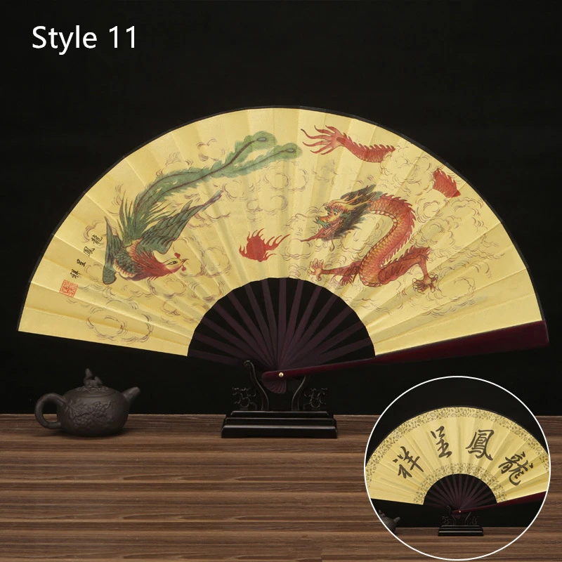 10 Inch Vintage Bamboo Fan Chinese Folding Silk Cloth Fan Pattern Art Craft Wedding Dance Hand Fan