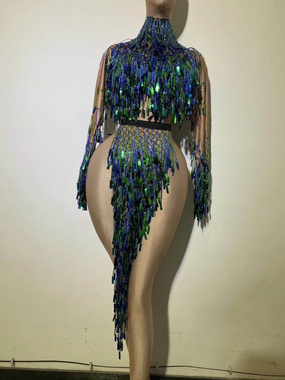 Sexy Tassel Sequins Dancer Stage Dress Party Celebrity Women Backless  Nightclub Dress Showgirl Performance Costumes