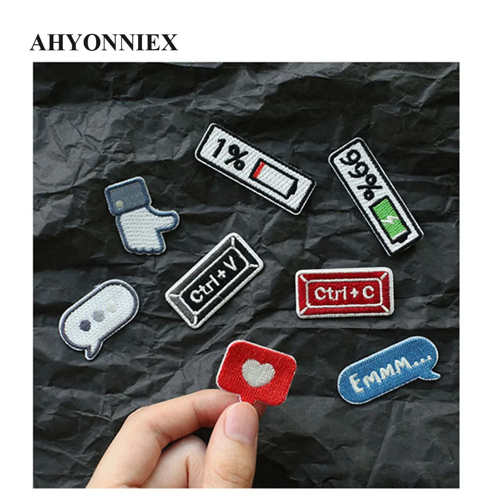 AHYONNIEX 2 Pieces in One Set DIY Stationery Embroidery Patches Bag Jeans Cartoon Iron On Patches for Clothes Small Glue Sticker