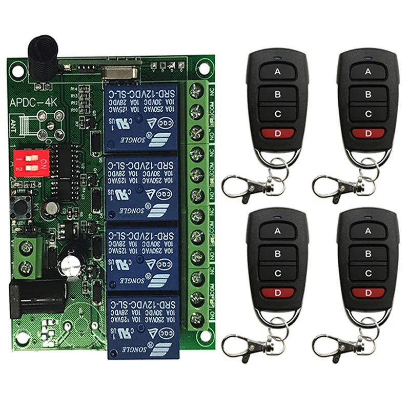 DC 24V 4 Channel 4CH RF Wireless Remote Control Switch System Receiver + Transmitter, 315 433 MHz