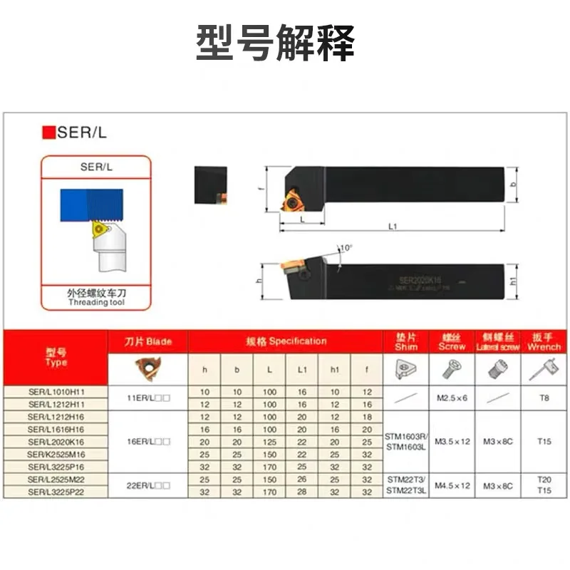 External thread turning tool holder SER 1212H16 SER1616H16 SER2020K16 SER2525M16 + 10PCS carbide insert MMT16ER lathe parts tool