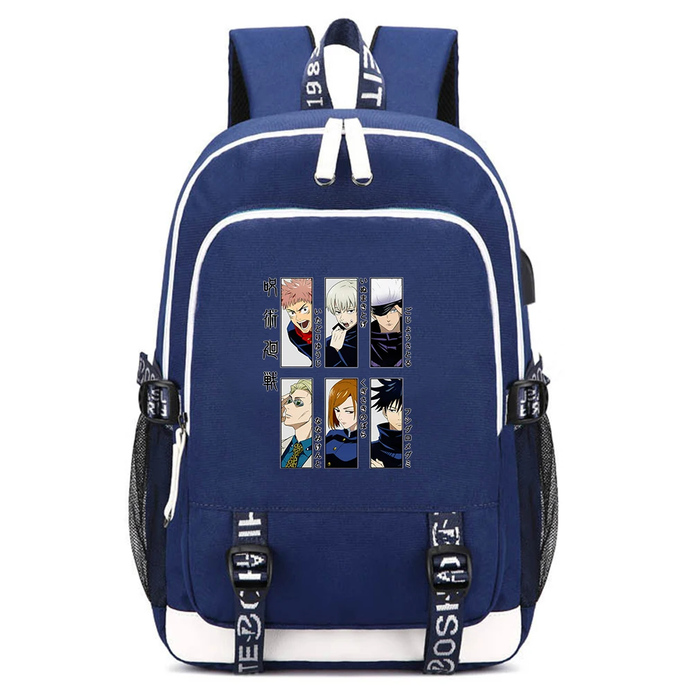 Jujutsu Kaisen Anime School Backpack USB Charging Laptop Bags Oxford Bookbag for Students Cartoon Unisex Large Travel Bagpack