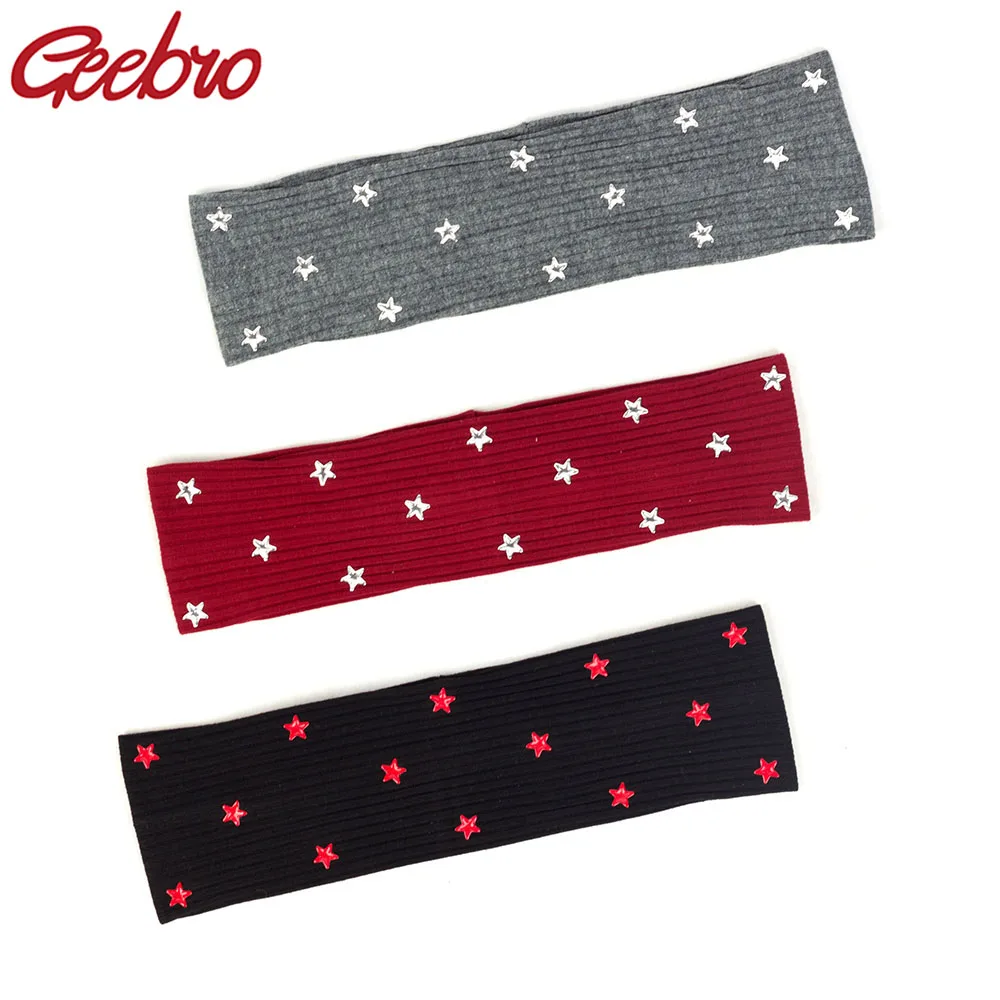 

Geebro Women Casual Popular Cotton Star Headbands Soft Ribbed Headwear Hairbands Girls Fashion Solid Color Hair Accessories