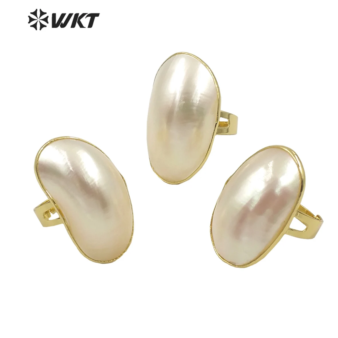 

WT-MPR019 Fashion Baroque Natural Freshwater Pearl Oval Shape Ring With Gold Electroplated Jewelry Noble Party Birthday Gift