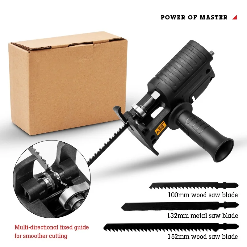 Portable Reciprocating Saw Adapter Electric Drill Modified Electric JigSaw Power Tool Wood Cutter Machine Attachment with Blades