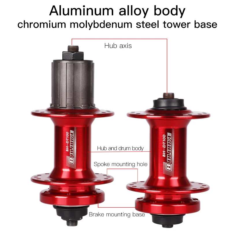 BLOOKE-Bicycle Bearing Disc Brake Hub,Front and Rear,MTB Bike Bushing,Quick Release Sleeve Cube, DT100, 7, 8, 9, 10, 11 S Speed