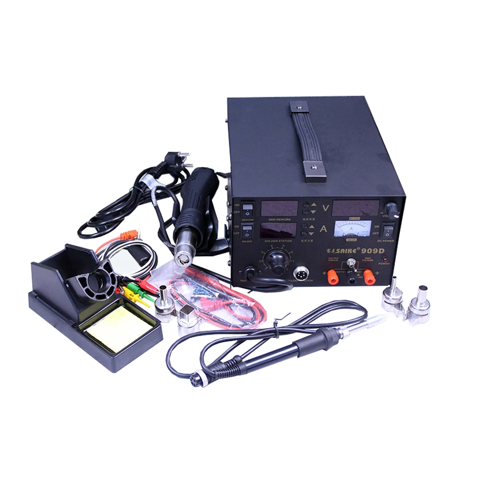 700W Soldering Iron 220V 110V Hot Air Gun Station+Soldering Iron+DC Power Supply 3in1 Electric Rework Station Saike 909D