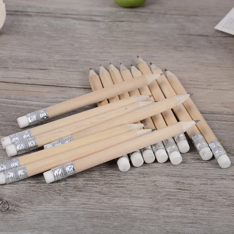 

50 Pcs/Lot MIRUI Mini Simple Wood Pencil With Eraser Log Pencil Short Size Pencil For Kids And Children school office supplies