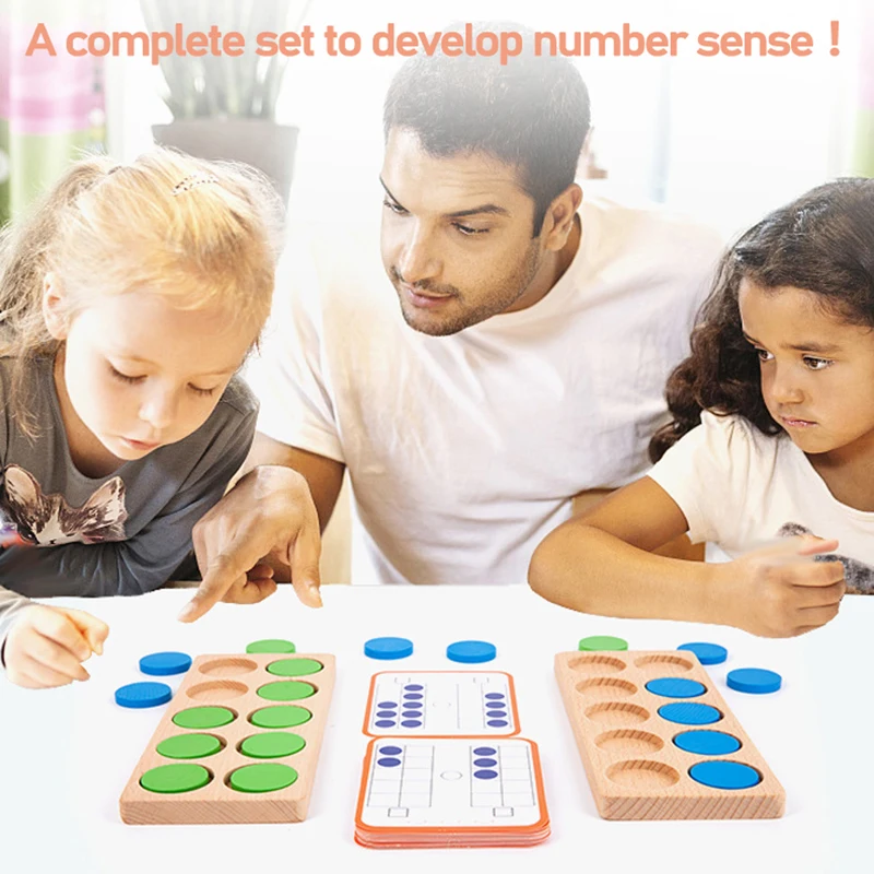 Wooden Ten-Frame Math Toys Preschool Math Manipulative Number Sense Counters Kids Montessori Activity Toys Early Education Games