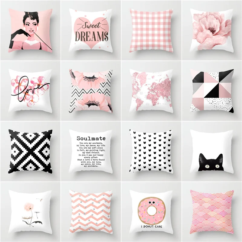 Nordic New Portrait Pink Simple Style Pillow Cover Car and Sofa Big Cushion Throw Pillowcase Nap Pillow 40x45x50x60cm