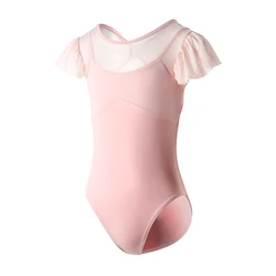 Ballet Leotards Girls Mesh Gymnastic Leotard Kids Short Sleeve Ballet Swimsuit Ballerina Cotton Bodysuit Dancewear Dance Costume