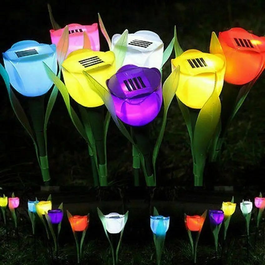 Luz Solar LED alimentada por energía Solar para exteriores, luces de flores de tulipán para jardín, camino de patio, lámpara de Color para césped,