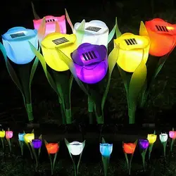 Solar Light Outdoor Solar Powered LED Tulip Flower Lights Garden Yard Path Way Color Lamp Lawn Christmas Holiday Decoration