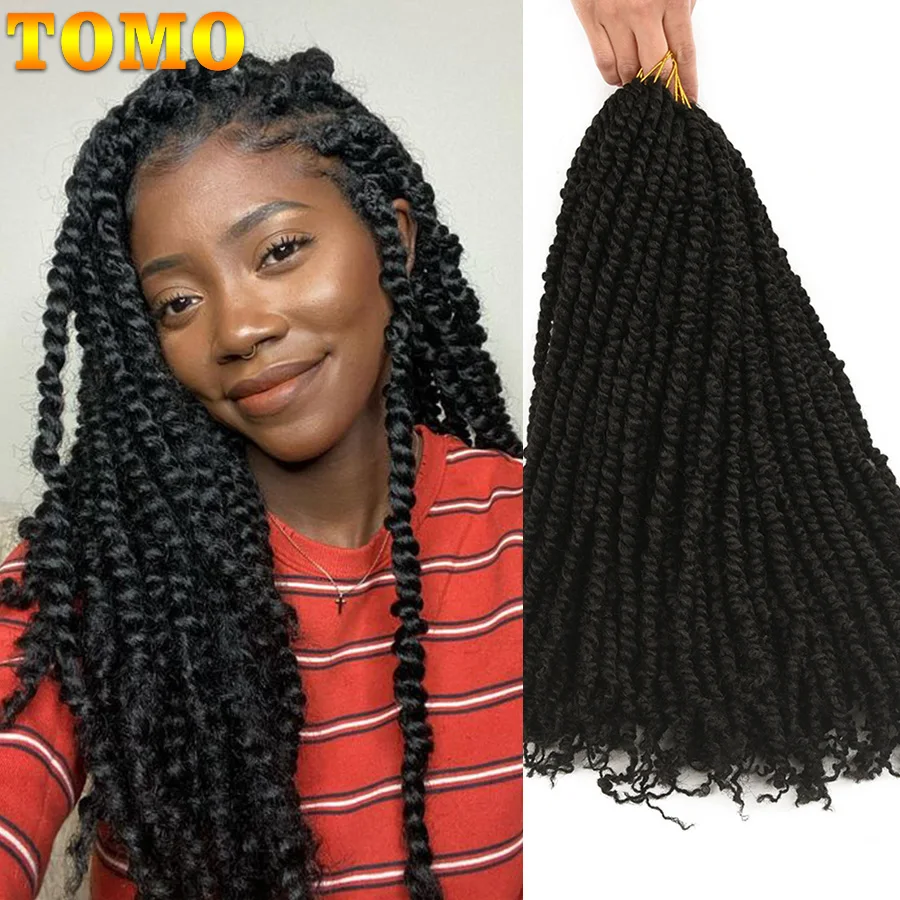 TOMO Pre-looped Passion Twist Crochet Hair for Black Women 12Roots Synthetic Braiding Hair Extensions 12/18/24Inch Red Brown