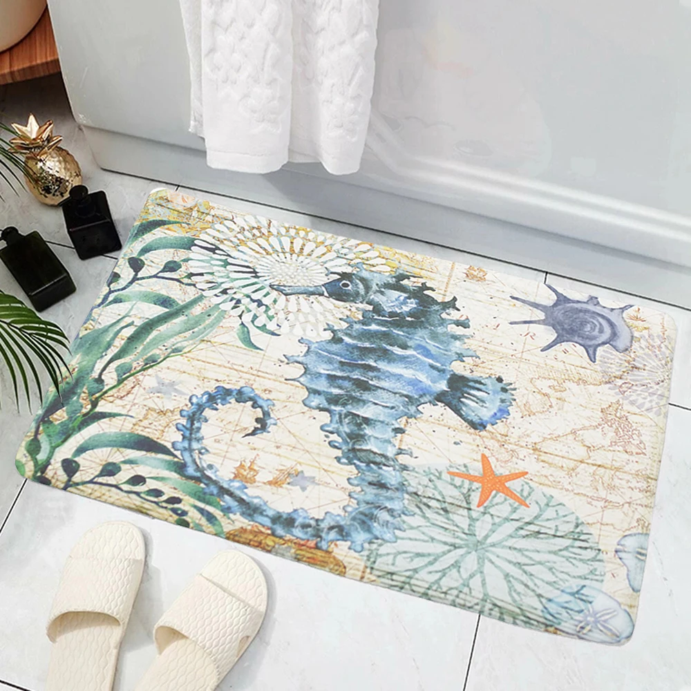 Marine Life Floor Mat For Living Room Turtle Octopus Carpet Bath Washroom Non-Slip Rugs Flannel Entrance Doormat Home Decoration