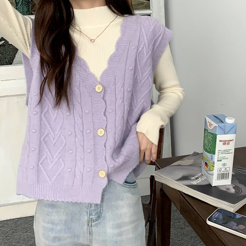 Sweater Vests Women New Wave Sweet V-neck Gentle Females All-match Korean Style Streetwear Fashion Outwear Kawaii Solid Sweaters