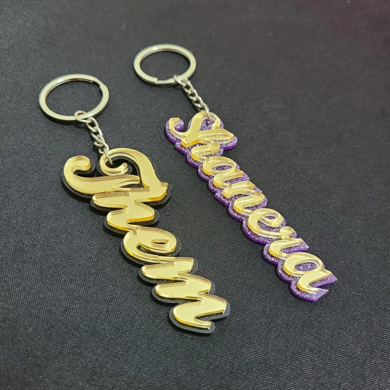 Custom Acrylic double layernameplate Key Chain Personalized Engraved  Key Ring Gift for Her Valentines Gift