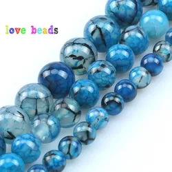 Blue Dragon Vein Agates Beads 6/8/10mm Natural Stone Round Beads for Jewelry Making DIY Bracelet Accessories 15‘’ Strand