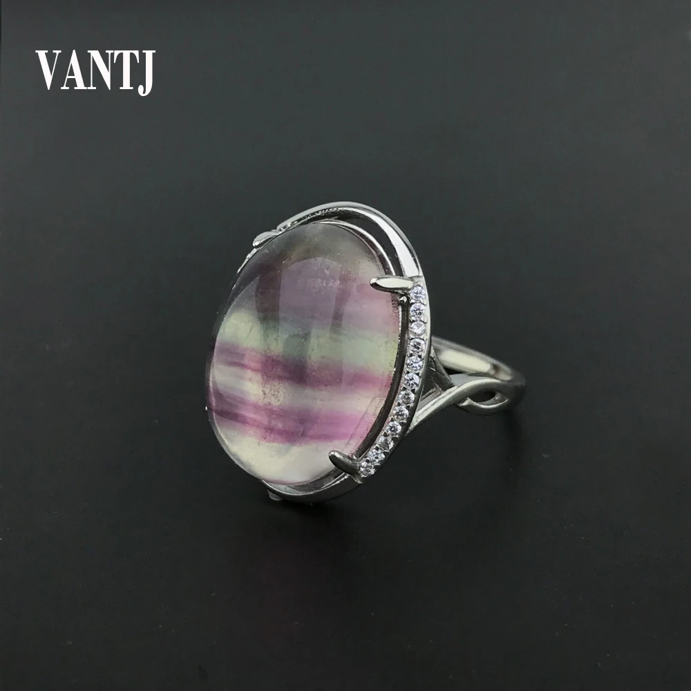 

Natural fluorite rings sterling 925 silver for women gemstone man big rings fine jewelry Opening ring design gem oval 13*18mm