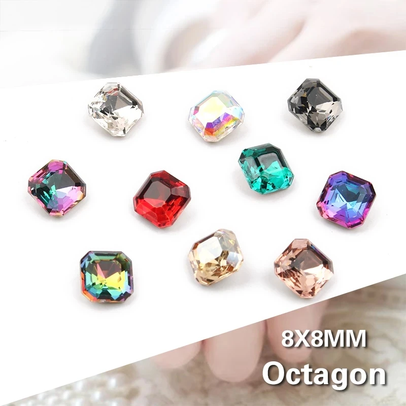 

New 8MM Octagonal Square Nail Art Rhinestones. Multicolored Glass Crystal Stone 30pcs / 100Pcs For Nail Decoration