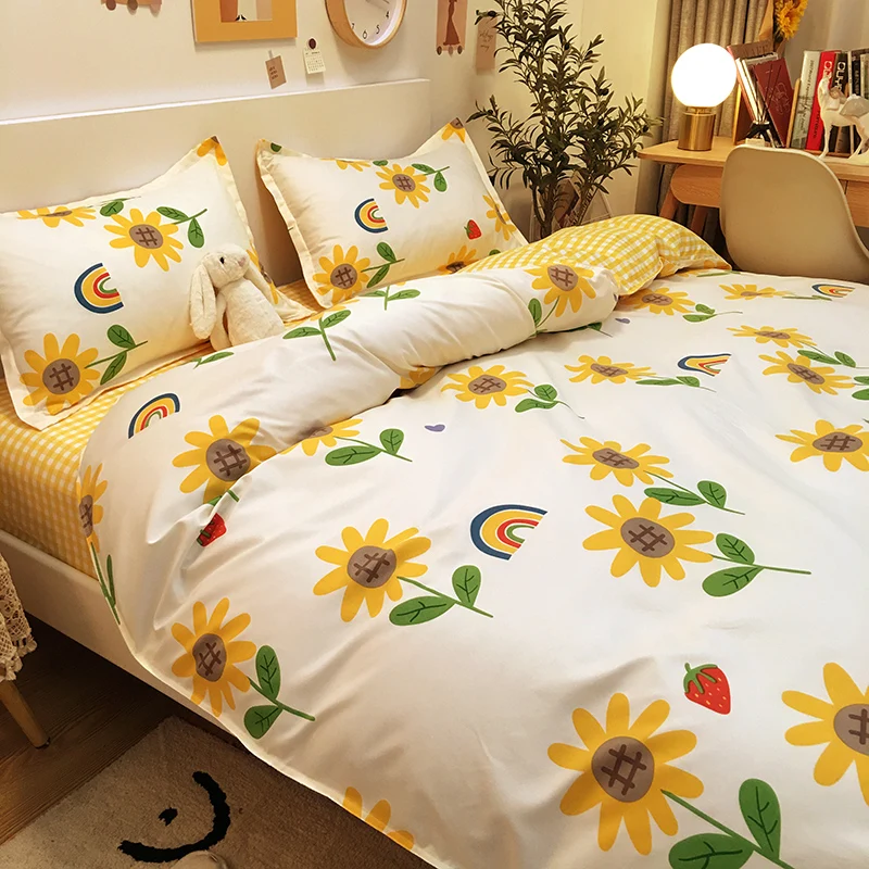 

Sunflower Bedding Set Fashion Fruit Cartoons Flat Sheets Adult Children Bed Linen Duvet Quilt Cover Pillowcase Kawaii Boys Girl