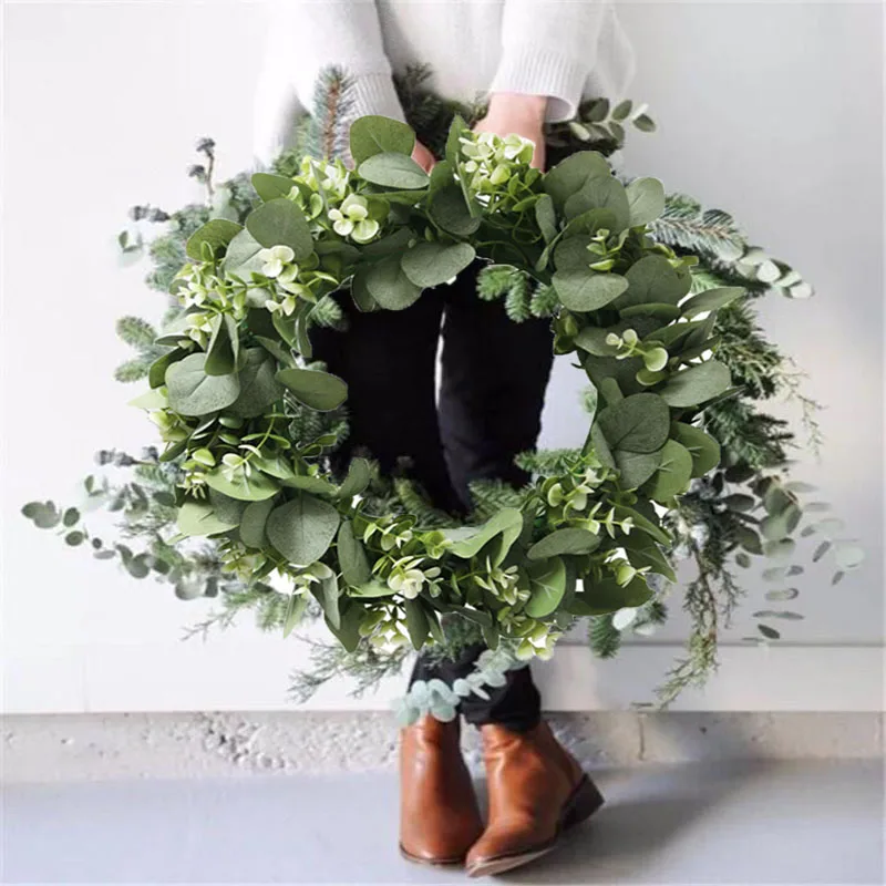 CYUAN Eucalyptus Wreath Flowers Gifts Diy Christmas Creative Artificial Garland Hanging Pendants Wedding Decoration Home Party