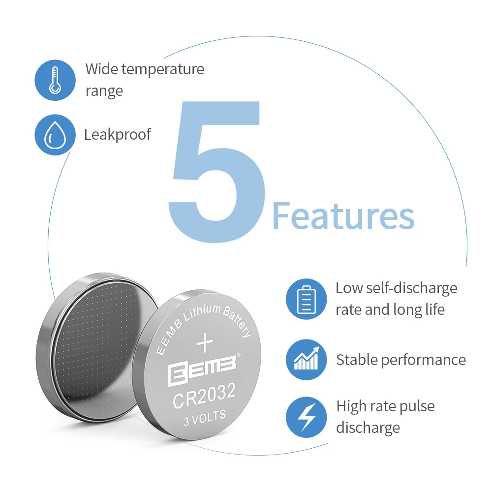 EEMB 3V 210mAh High Capacity Coin Cell CR2025 Battery. Long-Lasting Power for Watches, Car Keys, Electronic Devices, Bulk Pack.