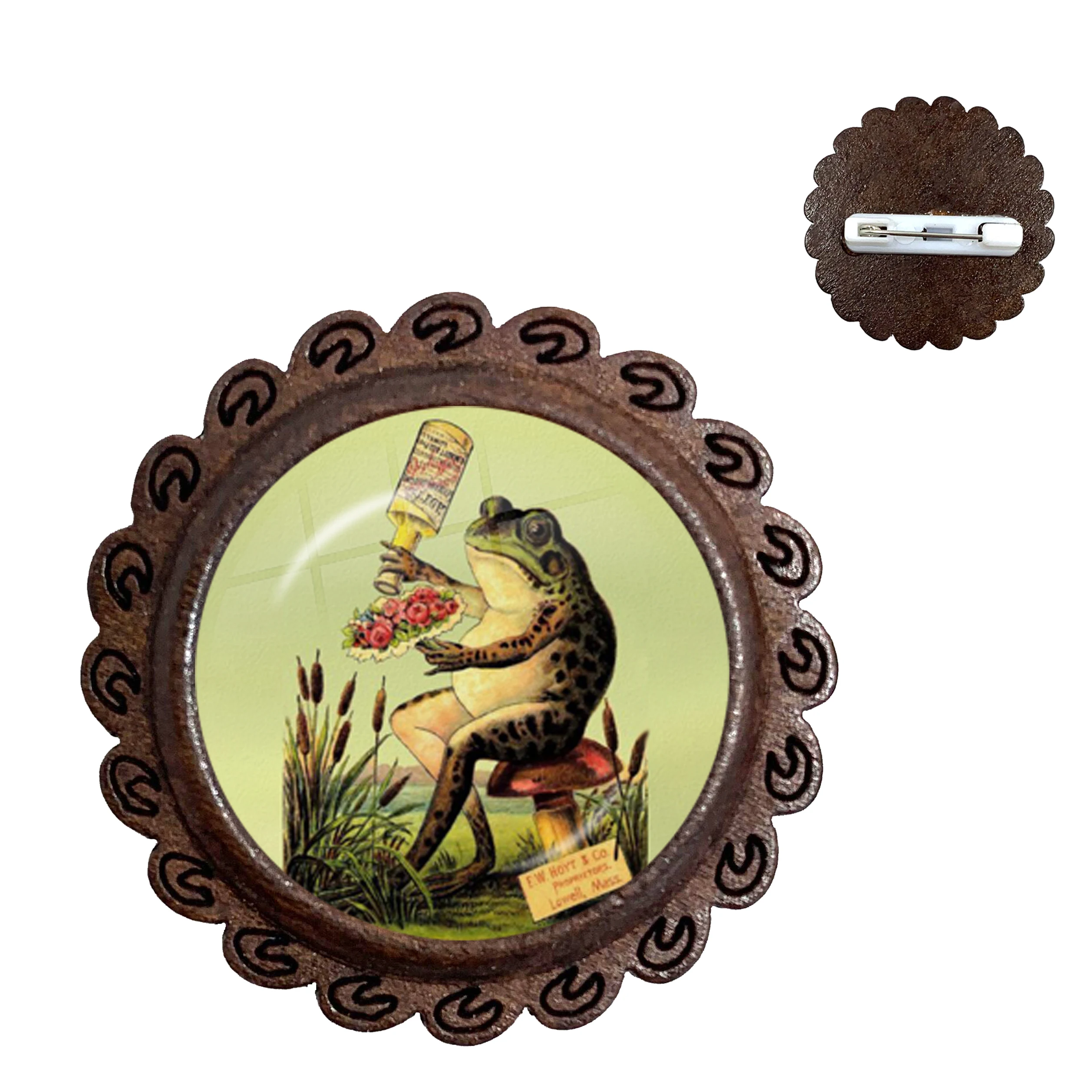 Rzemieślnicze Colares Vintage Fairy Frog 1 sztuk/partia biżuteria drewno broszki klasyczne szkło Cabochon Collar przypinka Feminino — zdjęcie 4