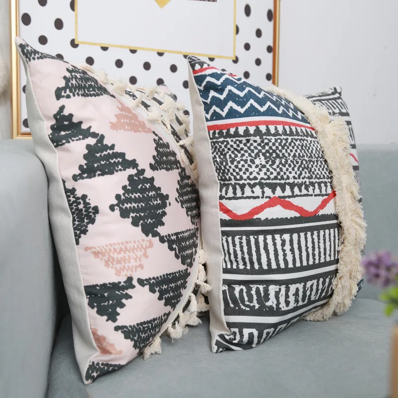 CITYINCITY Bohemia Cushion Cover Tassel Decoration Beige Sofa Pillow Case Cover Handmade Decoration for Living Room