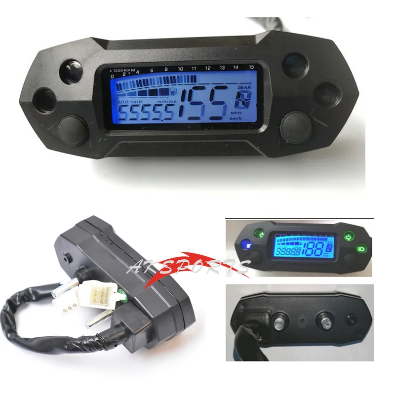 

New motorcycle LCD speedometer digital electric modified mini adjustable speed meter 15x1000 rpm odometer for 2,4 cylinder