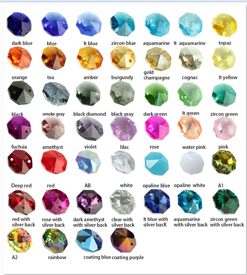 All Colors 14mm 50pcs/100pcs 2 Holes/1 Hole Crystal Octagon Beads Crystal Loose Beads Lamp Chandelier Pendant Drops Parts