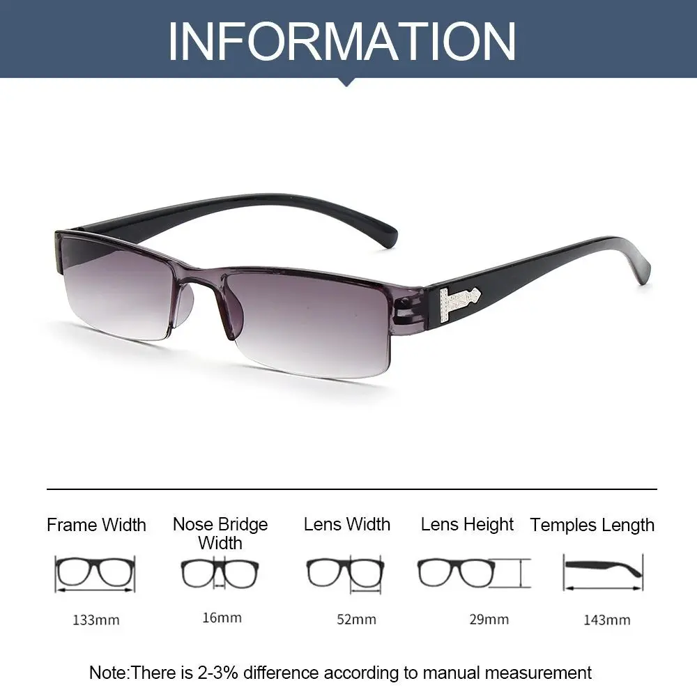 Fashion Light Resin Reading Glasses Men Women Clear Lens Half Frame Presbyopic Eyewear 1.0 1.5 2.0 2.5 3.0 3.5 4.0 for Reader