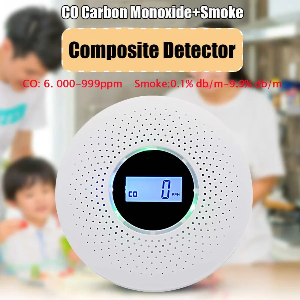 Detector de monóxido de carbono y humo alimentado por batería, combinación de alarma de CO para fumar, pantalla Digital LED, alerta de voz, Sensor de seguridad para el hogar