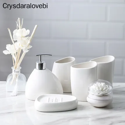 Ceramics Bathroom Accessories Set Soap Dispenser/Toilet Brush/Tumbler/Soap Dish Cotton Swab Aromatherapy Bathroom Products