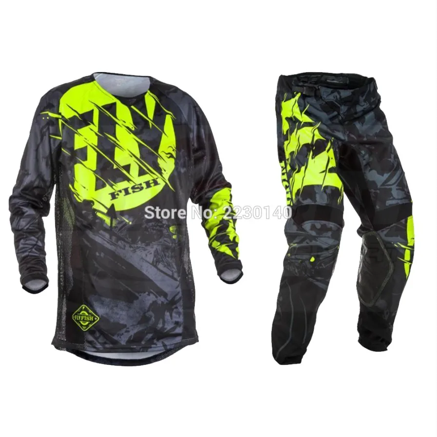 NEW Fly Fish Motocross Racing Kinetic Outlaw Adult Jersey & Pant Riding Gear Combo Set Mx