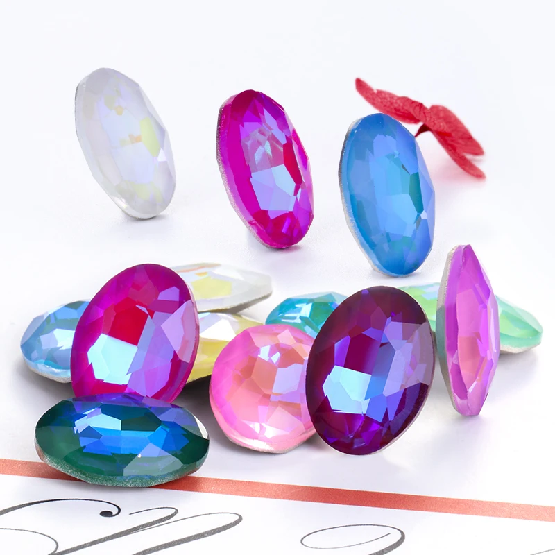 Mocha Fluorescence Oval Rhinestone Nail Art Crystal Pointback K9 Glass Gems Decoration Clothes Jewelry Accessory Strass Stone