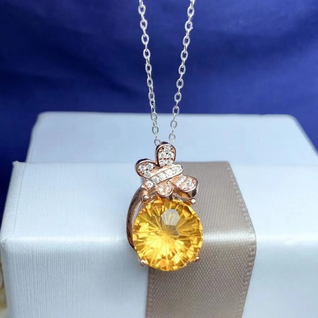 New Coming 100% Natural citrine necklace pendant  Real origin cirtrine 925 sterling silver Luxury jewelry