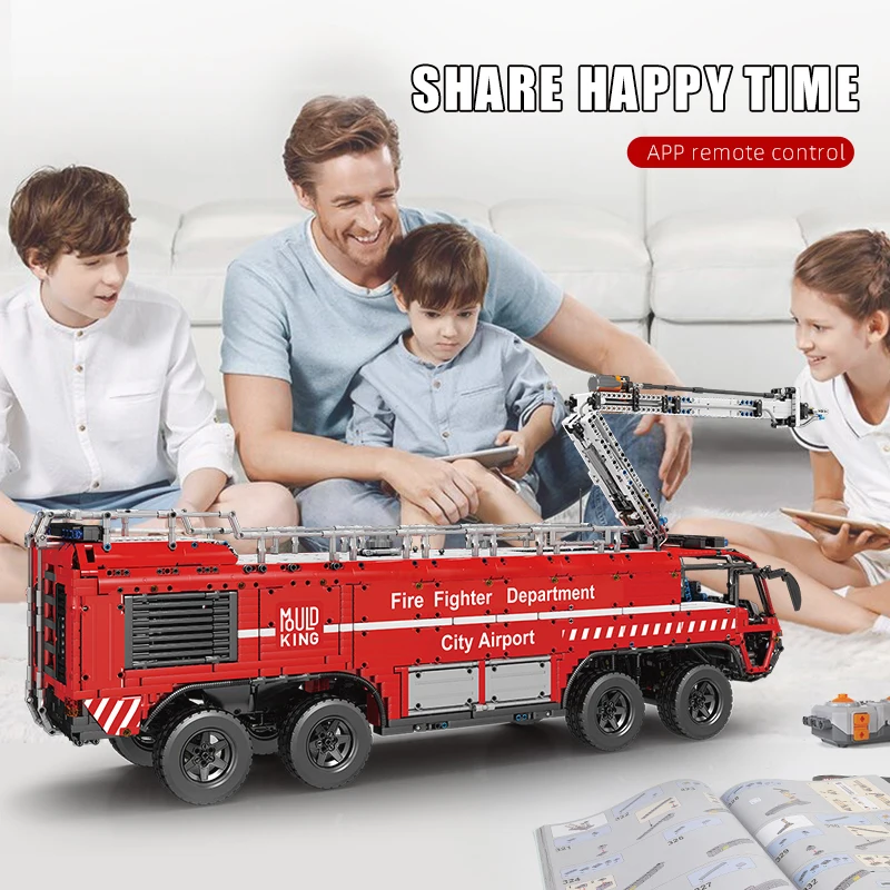 Mould King 19004 Technical MOC-4446 Airport Crash Tender Truck Building Blocks City Remote Control Vehicle Bricks Toys for Kids