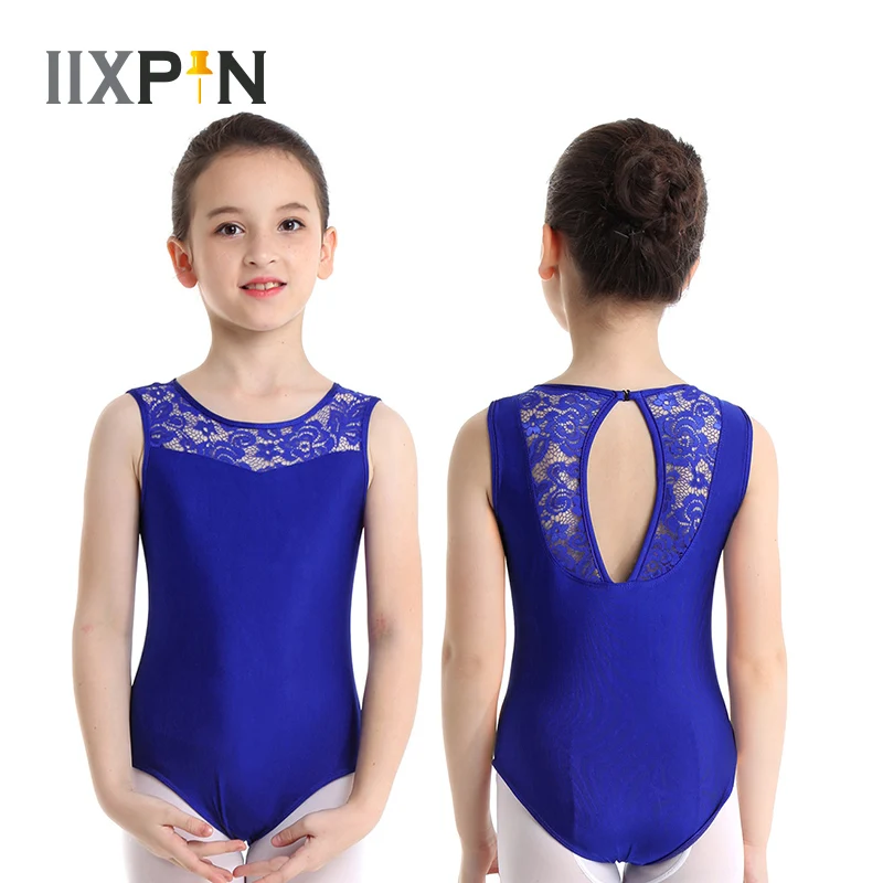 

Girls leotard Ballet gymnastic dress Sleeveless Lace Splice Cutout Back Gymnastics Leotard ballerina dress kids Ballet costumes